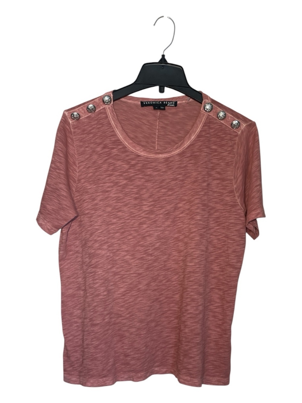 Veronica Beard Heathered Rose Short Sleeve Top with Shoulder Buttons sz M
